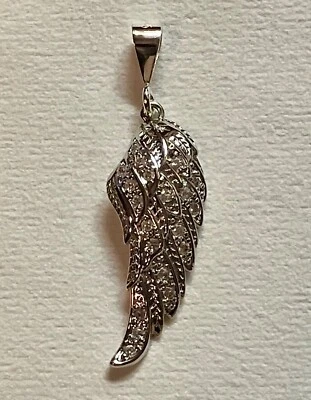 Colgante Ala de Ángel Diamante Simulado Chapado en Oro Blanco 1" Foto 1 de 3