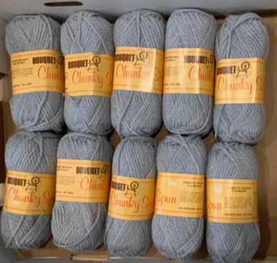 Bouquet Spinrite Chunky Spun Wool Blend Yarn Lot of 10 Gray 8815 Vintage NOS - Image 1 of 3
