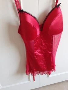 La Seza Red Elasticated Basque Gentele No Springs Size 18 With Stocking Bands - Picture 1 of 5