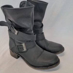 Steve Madden Brewzzer Botas de Motociclista Cuero Negro Mujer Talla 6 Hebilla Correa Moto - Imagen 1 de 17