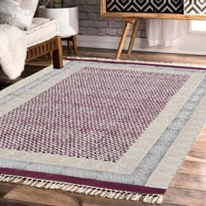 Handmade Cotton Area Rug, Red Maroon & Black Rug, Indian Cotton Dhurrie Rug - Picture 1 of 7