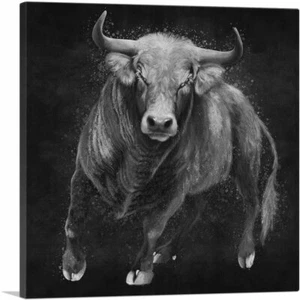 ARTCANVAS Bull Cattle Steer Animal Black White Canvas Art Print - Picture 1 of 11