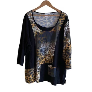 Parsley & Sage Tunic Woman 3X Animal Print Patchwork 3/4 Sleeve Langenlook Artsy - Picture 1 of 14