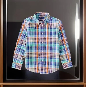 Jungen Neu mit Etikett Ralph Lauren Poloshirt mit Knopfleiste langärmelig kariert 3T - Bild 1 von 5