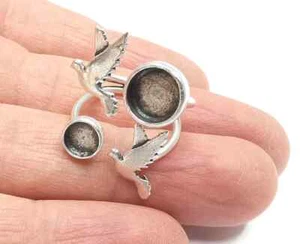 Flying Birds Silver Ring Setting Blank Cabochon Mounting Adjustable Brass - Picture 1 of 3