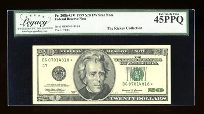 DBR 1999 $20 Chicago STAR Fr. 2086-G* Legacy 45 PPQ Serial BG07014818* - Image 1 of 2