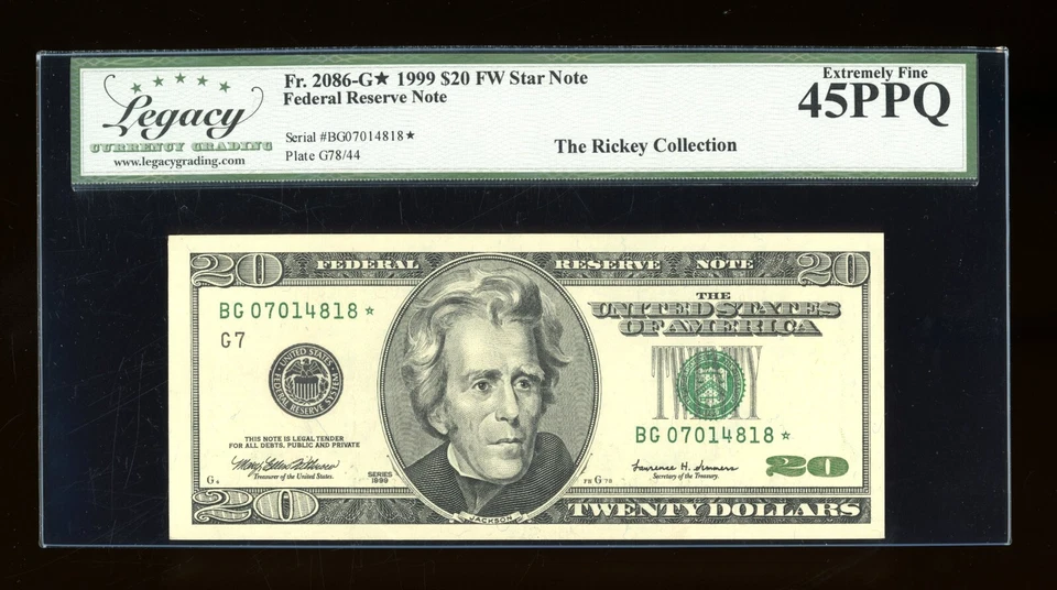 DBR 1999 $20 Chicago STAR Fr. 2086-G* Legacy 45 PPQ Serial BG07014818* - Image 1 of 2