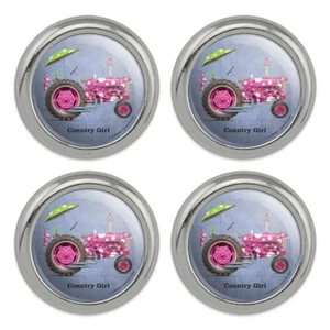 Farm Tractor Country Girl Pink Farming Metal Craft Sewing Buttons - Set of 4 - Picture 1 of 6