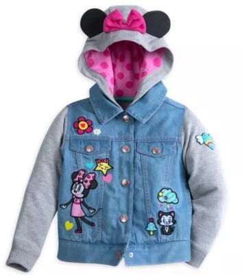 Disney Store Minnie Mouse Figaro Embroidered Denim Hooded Jacket Girls Size 4 - Image 1 of 4