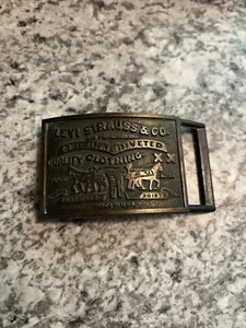 Vintage 1970s Levi Strauss & Co. Original Riveted Brass Belt Buckle Made USA - Picture 1 of 6
