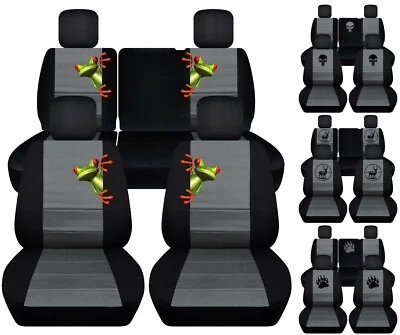 front+rear car seat covers blk-charcoal w/deer,frog fits Jeep Liberty 2008-2012 - Image 1 of 4