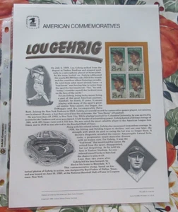 Lou Gehrig #332 USPS Commemorative Stamp Panel - Imagen 1 de 1