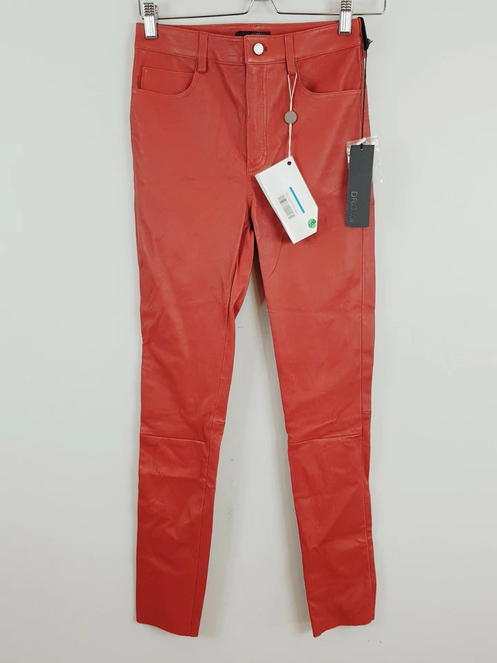 DROMe Mujer Talla XS o 6 / EE. UU. 2 Rojo Cuero Ajustado Leggings Pantalones NUEVO PRECIO DE VENTA SUGERIDO POR EL FABRICANTE $1300 Foto 1 de 4