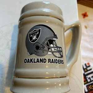 Vintage Oakland Raiders Ceramic Beer Mug Stein Football 16oz  Gold Trim - Picture 1 of 3