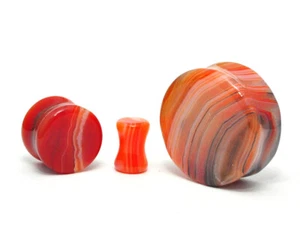 Red Line Agate Stone Double Flare Plugs (STN-696) set ear gauges PICK SIZE - Picture 1 of 2