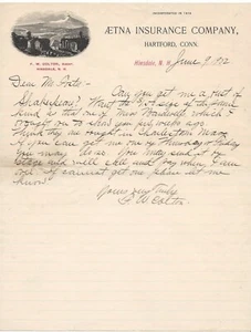 1902 Aetna Insurance Co. Briefpapier - Korrespondenz - Hingdale, NH JJ - Bild 1 von 2