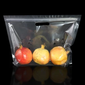 50/100 Clear Plastic Vented Zipper Seal Fruit Produce Stand Up Pouch with Handle - Picture 1 of 6