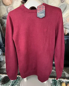 Maglione girocollo uomo CHAPS tinta unita 100% cotone TG SL mogano profondo nuovo con etichetta NUOVO - Foto 1 di 20