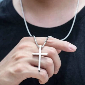 Stainless Steel Silver Jesus Christ Cross Pendant Necklace Chain for Men Women - Picture 1 of 11