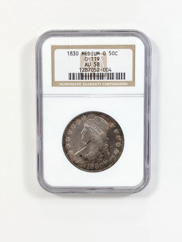 1830 Capped Bust Half Dollar NGC AU58 O-119 Medium 0 Overton Brown Label Toned🌈 Cover