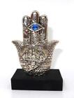 Ben Zion Sterling Silver Mounted Hamsa Hand of God, 4 1/4" Tall with Blue Jewel