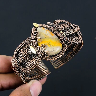 大黄蜂碧玉宝石手工铜丝可调节珠宝手链/袖口 — 第 1/4 张图片