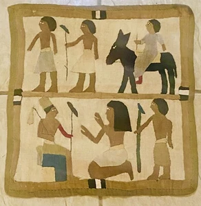 VTG 1900s American Egyptian Figures Mixed Media Appliqué Textile Tapestry 18" - Picture 1 of 12