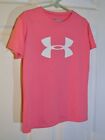 Under Armor Heat Gear Logo T-Shirt Unisex Pink Child Size Xs Loose Short Sleeve