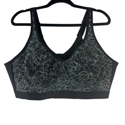 Cacique Black Lace Unlined Full Coverage No Wire Sports Bra Plus Size 46DD - Image 1 of 4