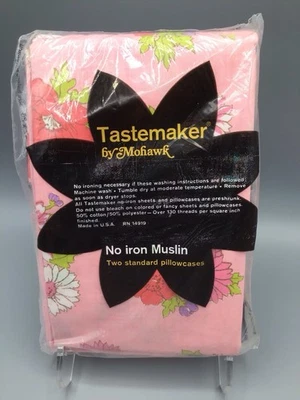 Vintage Tastemaker By Mohawk Pink Floral Standard Pillowcase Set NEW - Image 1 of 4