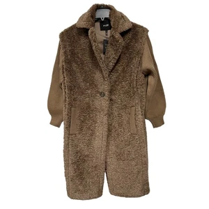 Maje langer Kunstfell Locken Mantel Strickärmel Gr. 40 US Large Neu Mit Etikett - Bild 1 von 5