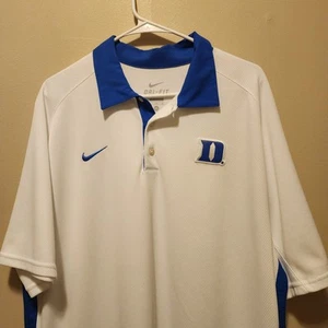 NIKE DRI FIT DUKE POLO MENS XL WHITE BLUE DEVILS PERFORMANCE GOLF EMBROIDED LOGO - Picture 1 of 10