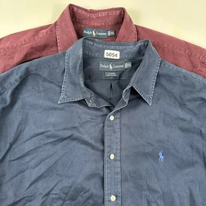 Lot 2 VTG Polo Ralph Lauren Blake Shirt XXL Blue Burgundy Pony Heavyweight 2XL - Picture 1 of 15