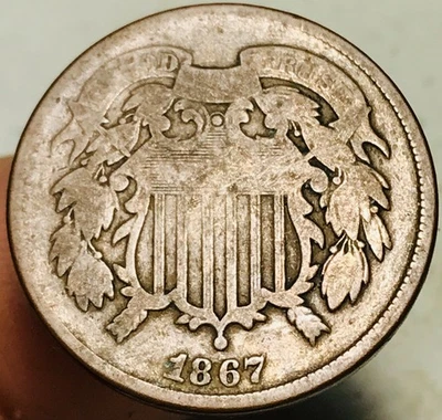 1867 Two Cent Piece 2C Ungraded Post Civil War Date US Copper Coin CC28447 - Image 1 of 4