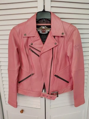 Chaqueta Harley Davidson Mujer Cuero Genuino Rosa Talla Grande  Foto 1 de 4