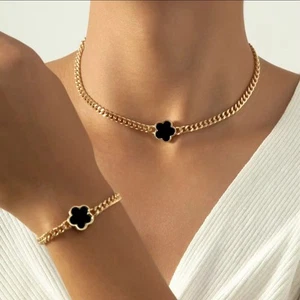 Women Necklace Bracelet Set 18ct Gold Plate Stainless Steel With Jewellery Box - Picture 1 of 15