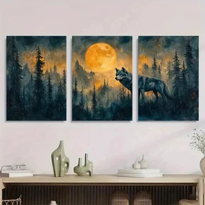 3pcs Full Moon Wolf Contemporary Perfect Wall Art Canvas Framed 50x70cm - Bild 1 von 3