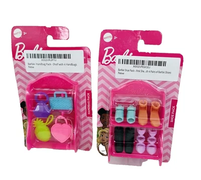 Mattel Barbie Accesorios 4 Pk Zapatos y 4 Pk Monederos Estantes Colores Surtidos Nuevo Foto 1 de 4