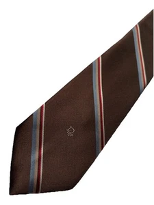 Christian Dior VINTAGE Krawatte braun rot gestreift Logo 3” x 55” Rockabilly EVC - Bild 1 von 8