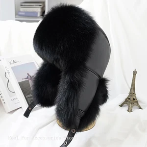 Sombrero de Cuero Difuso Invierno Cálido Ushanka Gorra de Esquí Genuino Granja Piel de Zorro Bombardero - Imagen 1 de 26