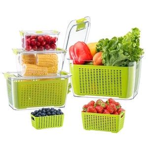 Fruit Vegetable Storage Container, 4 Pack Fresh Containers for Fridge with Li... - Picture 1 of 8