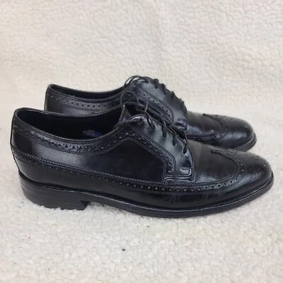 Florsheim Shoes Mens 8 Black Wingtip Oxford Leather Varsity 20819 VTG 80s - Image 1 of 4