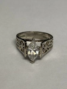 Sterling Ring with White/Clear Stone - Size 7.5 #4415 - Picture 1 of 8