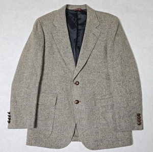 Vtg Cricketeer Men's Tweed Style Herringbone Tan Gray Wool Sport Coat - See Desc - Picture 1 of 11