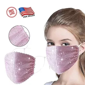 Copri maschera viso strass glitter rosa regolabile matrimonio venditore USA veloce NUOVO - Foto 1 di 10