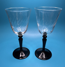 Lot of 2 Luminarc France Swirl Glass Black Stem Wine Glasses