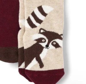 Gymboree Boys Crew Socks Raccoon Pattern Burgundy/Beige NWT Size 6-8 - Picture 1 of 7