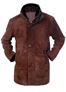 Mens Brown suede 3-4 Motorcycle Biker Long Sheep Leather Jacket coat - Picture 1 of 6