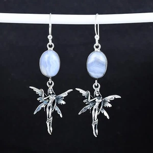 Orecchini Di Schelite Blu In Gemma In Argento 925 Per Regali Di Anniversario - Foto 1 di 4