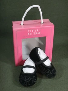 STUART WEITZMAN black velvet rose BABY or LARGE DOLL slipper SHOES pink box sz 2 - Picture 1 of 9
